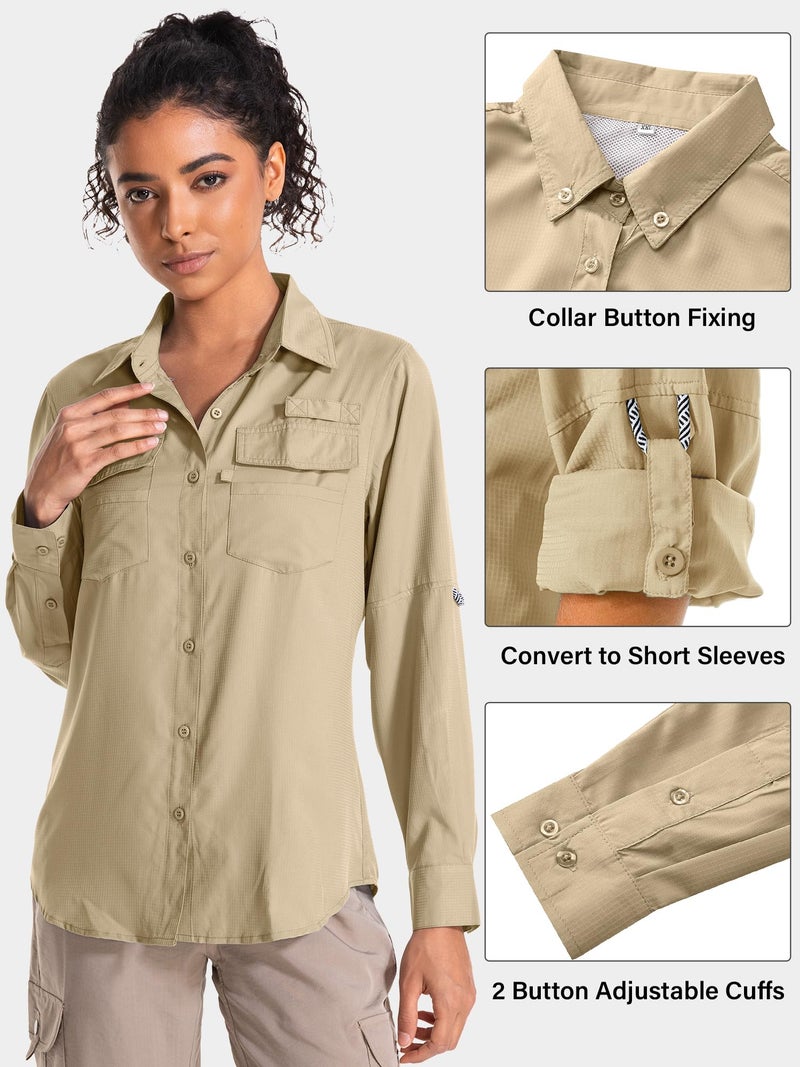 Toomett Womens Safari Shirts Quick Dry UPF 50 Fishing Shirts Lightweight SPF Long Sleeve Sun Protection Shirts,F5026,Khaki,S - Image 4